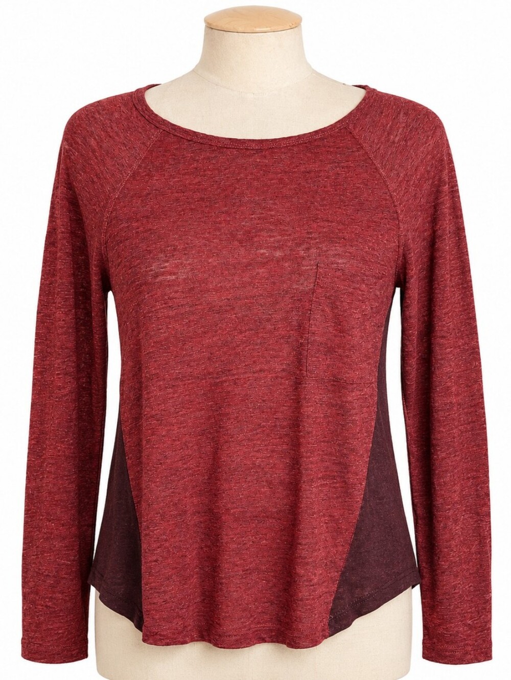 Madewell 100% Linen Burgundy Brown Color Block Raglan Top M Boho Minimalist
